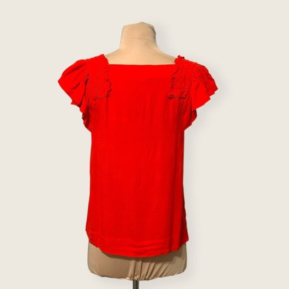 Anthropologie Maeve Red Ruffle Top 8 Smocked Square Neck Peasant Boho EUC - Picture 5 of 8